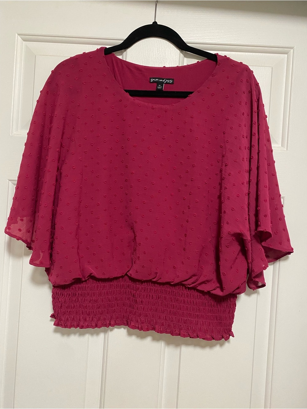 Ruby Dotted Smocked-Hem Caped Blouse Petite Large
